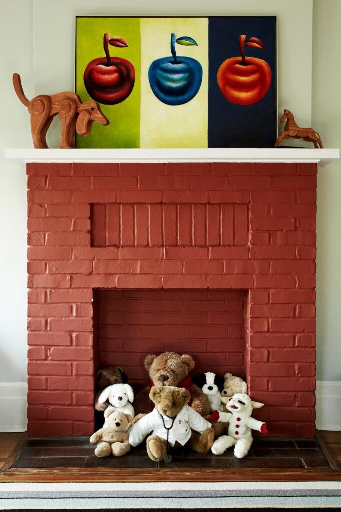 painted brick fireplace