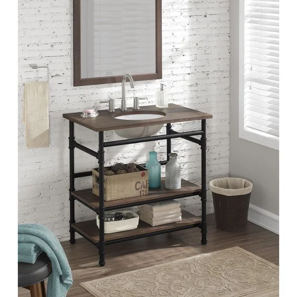 open shelving for small bathrooms